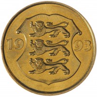 Монета Эстония 5 крон 1993 75 лет Эстонской республике