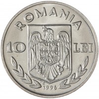 Монета Румыния 10 лей 1996 Чемпионат Европы по футболу