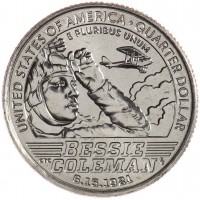 Монета США 25 центов 2023 Летчица Бесси Колман
