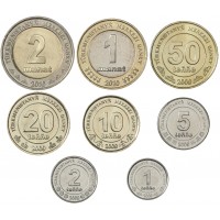 Туркмения набор 8 монет 1, 2, 5, 10, 20, 50 тэн и 1, 2 маната 2009-2010