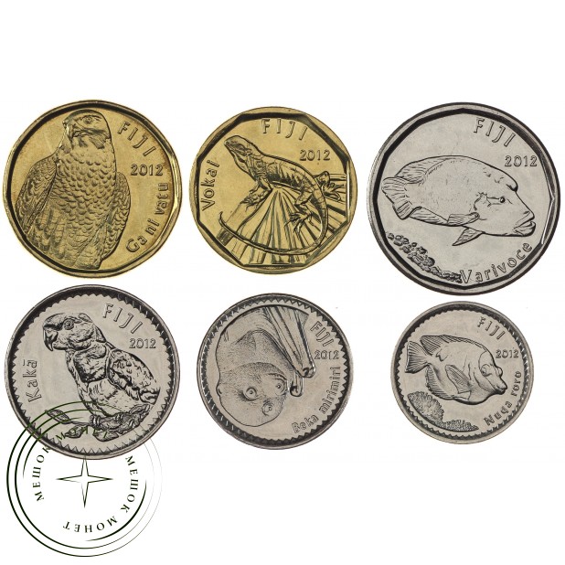 Фиджи набор 6 монет 5, 10, 20, 50 центов и 1, 2 доллара 2012