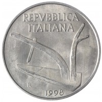 Монета Италия 10 лир 1998