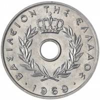 Монета Греция 20 лепт 1969