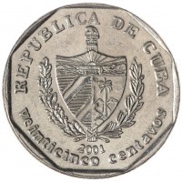 Монета Куба 25 сентаво 2001