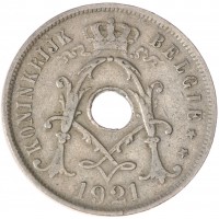 Монета Бельгия 25 сантимов 1921