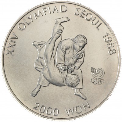 Монета Южная Корея 2000 вон 1987 XXIV летние Олимпийские Игры в Сеуле 1988 - Дзюдо