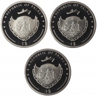 Палау набор 3 монеты 1 доллар 2007 Морские обитатели - Морская звезда, Наутилус и Морской конек