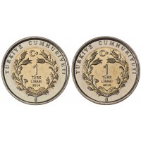 Турция набор 2 монеты 1 лира 2014 Ушастый ёж и Полосатая Гиена