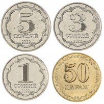 Таджикистан набор 4 монеты 50 дирам и 1, 3, 5 сомони 2022