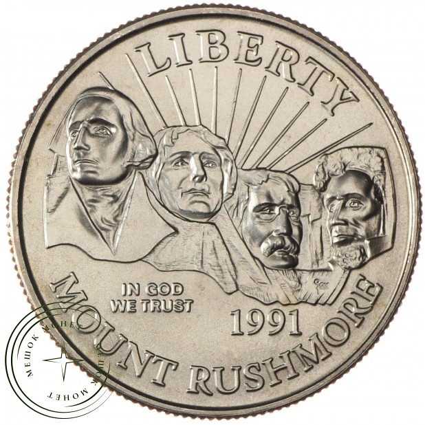 США 50 центов 1991 50 лет Национальному мемориалу Рашмор