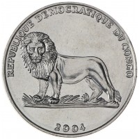 Монета Конго - ДРК 1 франк 2004 25 лет правления Иоанна Павла II