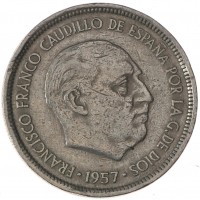 Монета Испания 5 песет 1957