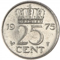 Монета Нидерланды 25 центов 1975