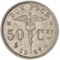 Монета Бельгия 50 сантимов 1923