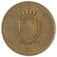 Монета Мальта 1 цент 1991