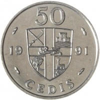 Монета Гана 50 седи 1991
