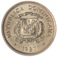 Монета Доминикана 5 сентаво 1987