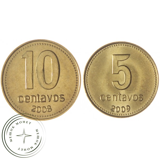 Аргентина набор 2 монеты 5 и 10 сентаво 2008 - 2009 