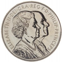 Монета Великобритания 5 фунтов 2007 Бриллиантовая свадьба