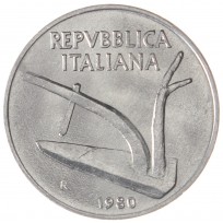 Монета Италия 10 лир 1980