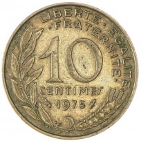 Монета Франция 10 сантимов 1975