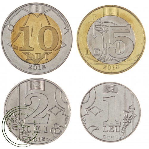 Молдавия набор 4 монеты 1, 2, 5 и 10 лей 2018 - 2023