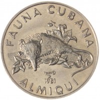 Монета Куба 1 песо 1981 Фауна Кубы - Кубинский щелезуб