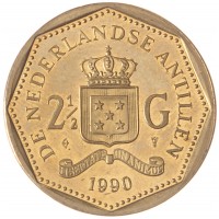 Монета Нидерландские Антильские острова 2 1/2 гульдена 1990
