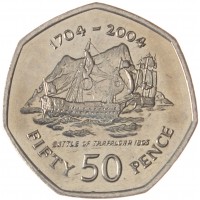 Гибралтар 50 пенсов 2004 300 лет захвату Гибралтара, 200 лет Трафальгарскому сражению
