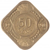 Монета Нидерландские Антильские острова 50 центов 1990