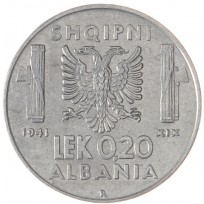 Монета Албания 0.2 лек 1941