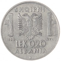 Монета Албания 0.2 лек 1939