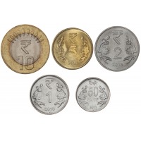 Индия набор 5 монет 50 пайс и 1, 2, 5, 10 рупий 2011 - 2018