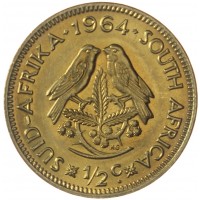 Монета ЮАР 1/2 цента 1964