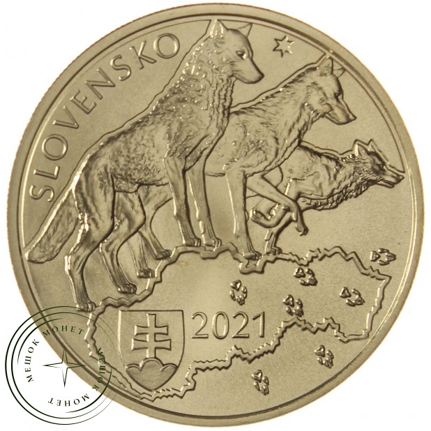 Словакия 5 евро 2021 Волк
