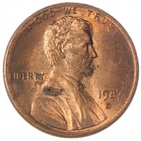 Монета США 1 цент 1987 D