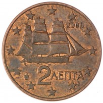 Монета Греция 2 евроцента 2008