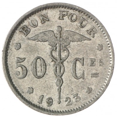Монета Бельгия 50 сантимов 1923