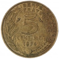 Монета Франция 5 сантимов 1974