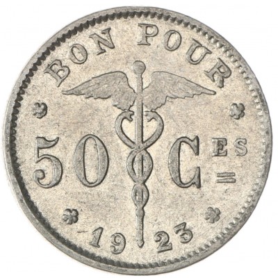 Монета Бельгия 50 сантимов 1923