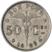 Монета Бельгия 50 сантимов 1928