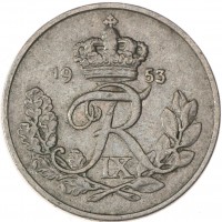 Монета Дания 10 эре 1953