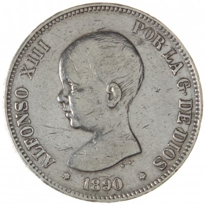 Монета Испания 5 песет 1890