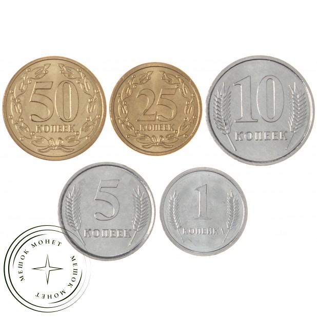 Приднестровье  набор 5 монет 1, 5, 10, 25, 50 копеек. 2000-2005