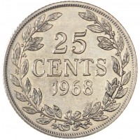 Монета Либерия 25 центов 1968