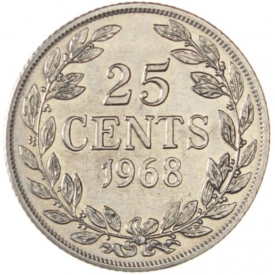 Монета Либерия 25 центов 1968