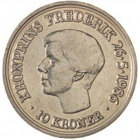 Монета Дания 10 крон 1986 18 лет со дня рождения Кронпринца Фредерика