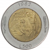 Монета Сан-Марино 500 лир 1982 Социальные достижения