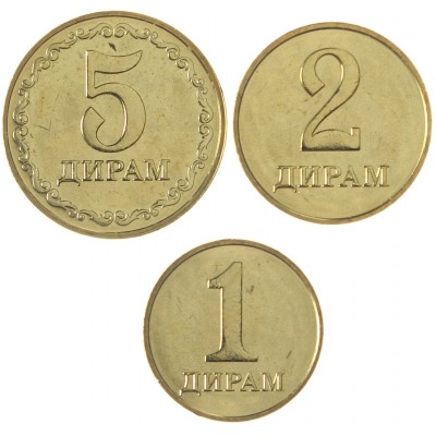 Таджикистан набор 3 монеты 1, 2, 5 дирам 2019