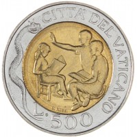 Монета Ватикан 500 лир 1996